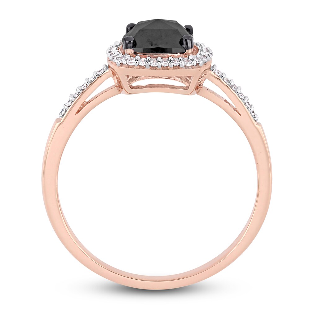 Black & White Diamond Halo Engagement Ring 1 ct tw Round 14K Rose Gold 5FvOrV3R