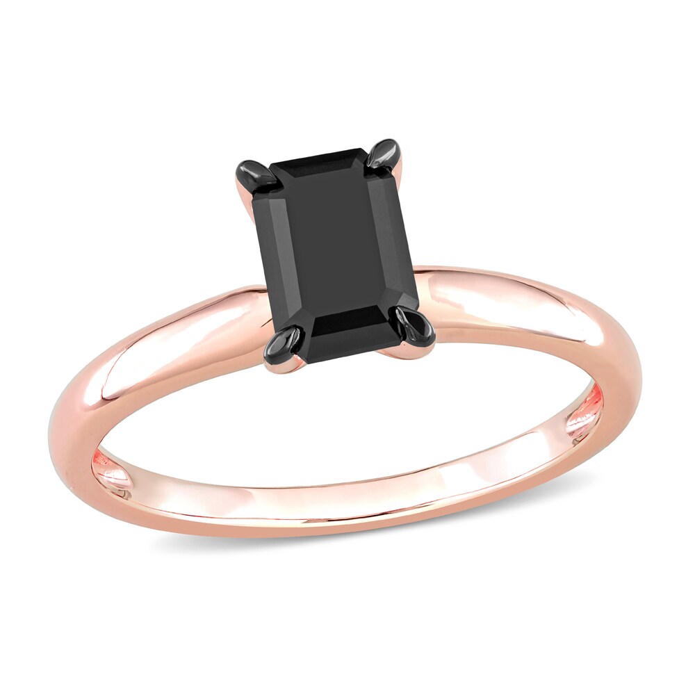 Black Diamond Solitaire Engagement Ring 1 ct tw Emerald-cut 14K Rose Gold 5LDiTBHw