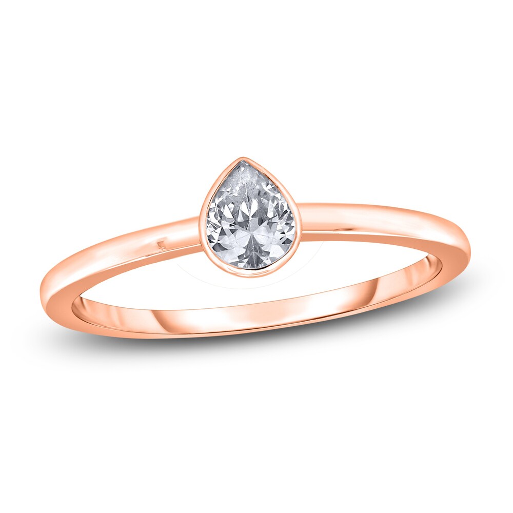 Diamond Solitaire Engagement Ring 1/2 ct tw Bezel-Set Pear-cut 14K Rose Gold (I2/I) 5QUXDAMo