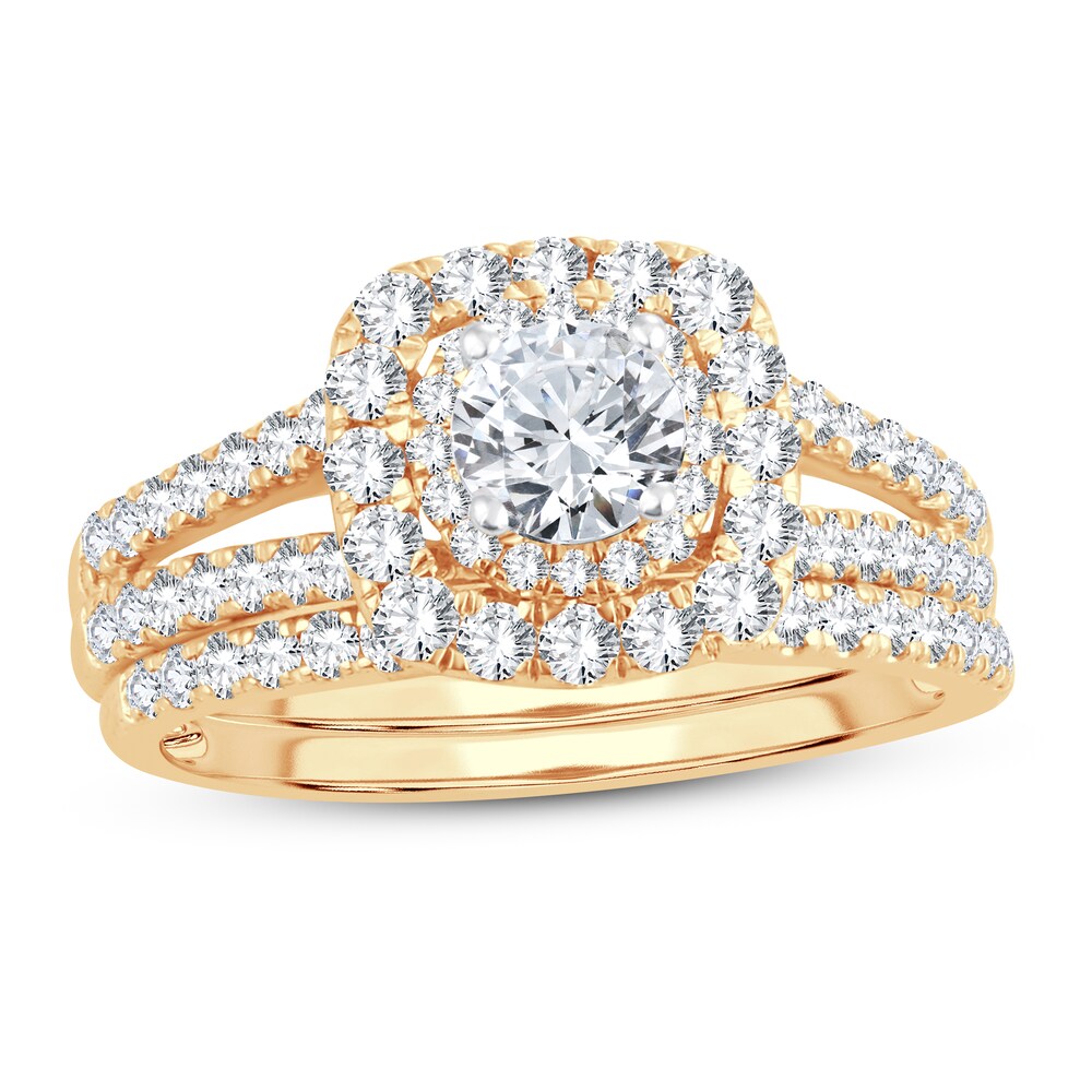 Diamond Bridal Set 1-1/2 ct tw Round-cut 14K Yellow Gold 5Z8sRQjH