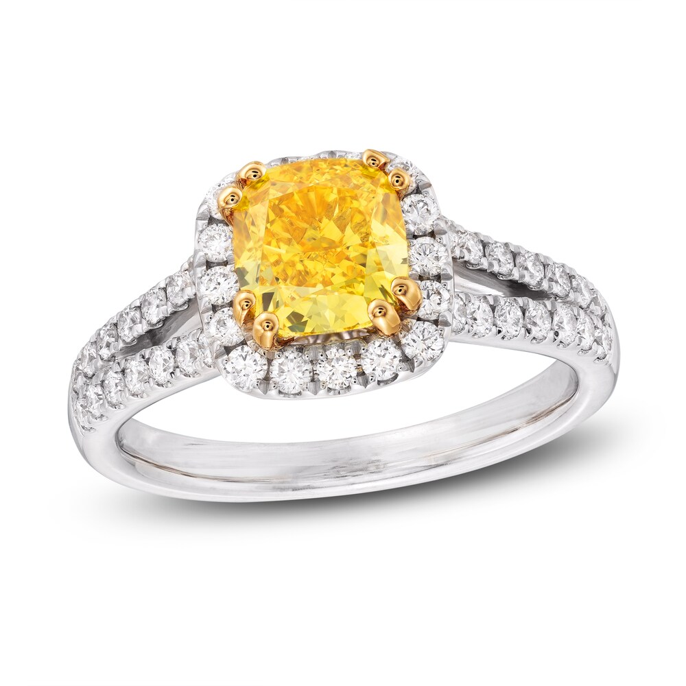 Yellow Lab-Created Diamond Engagement Ring 2 ct tw Round 14K Two-Tone 62IVCR87