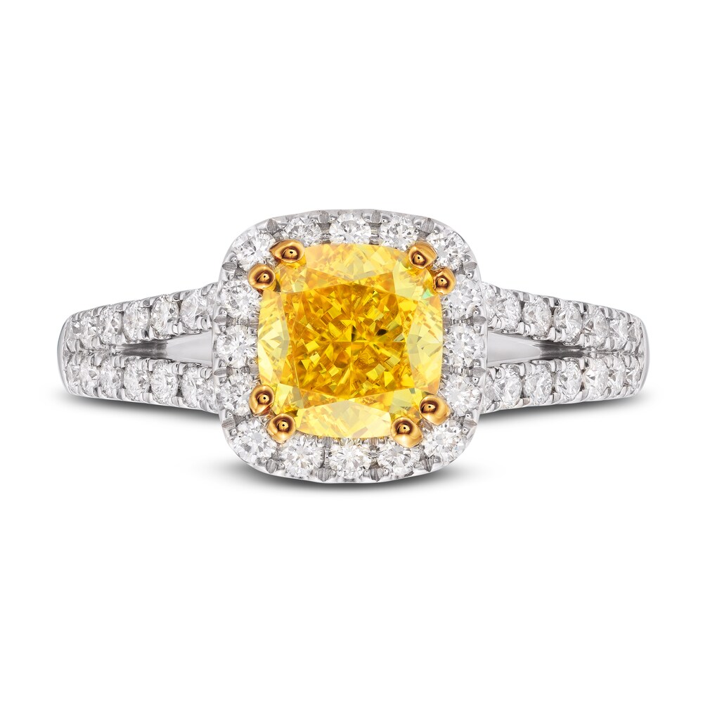 Yellow Lab-Created Diamond Engagement Ring 2 ct tw Round 14K Two-Tone 62IVCR87