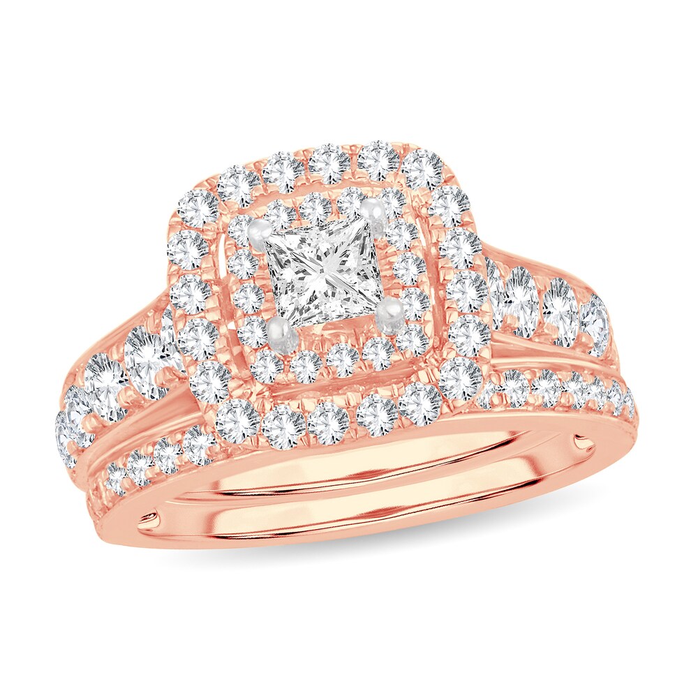 Diamond Bridal Set 2 ct tw Princess 14K Rose Gold 65R9FfKj