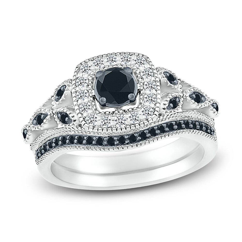 Black Diamond Bridal Set 1/2 ct tw Round 10K White Gold 6FGzqQVq