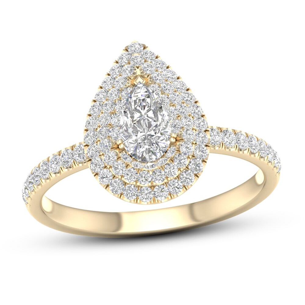 Diamond Engagement Ring 3/4 ct tw Pear-shaped/Round 14K Yellow Gold 6NcxhVKg