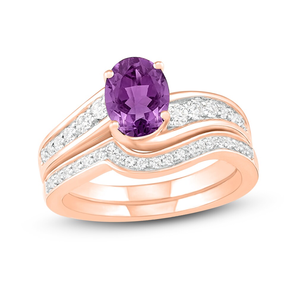 Natural Amethyst Bridal Set 3/8 ct tw Diamonds 14K Rose Gold 6WE3Bxdw