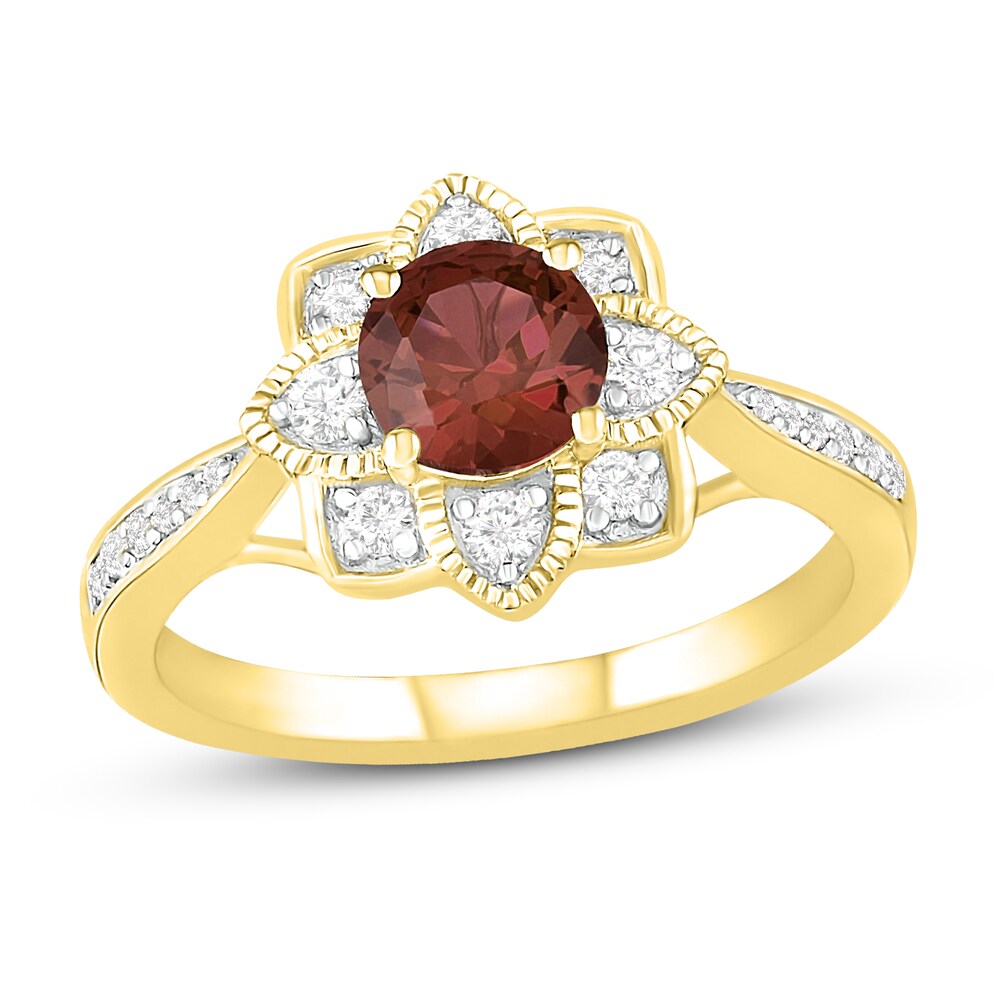 Natural Garnet Engagement Ring 1/4 ct tw Diamonds 14K Yellow Gold 6WnGJ4fD
