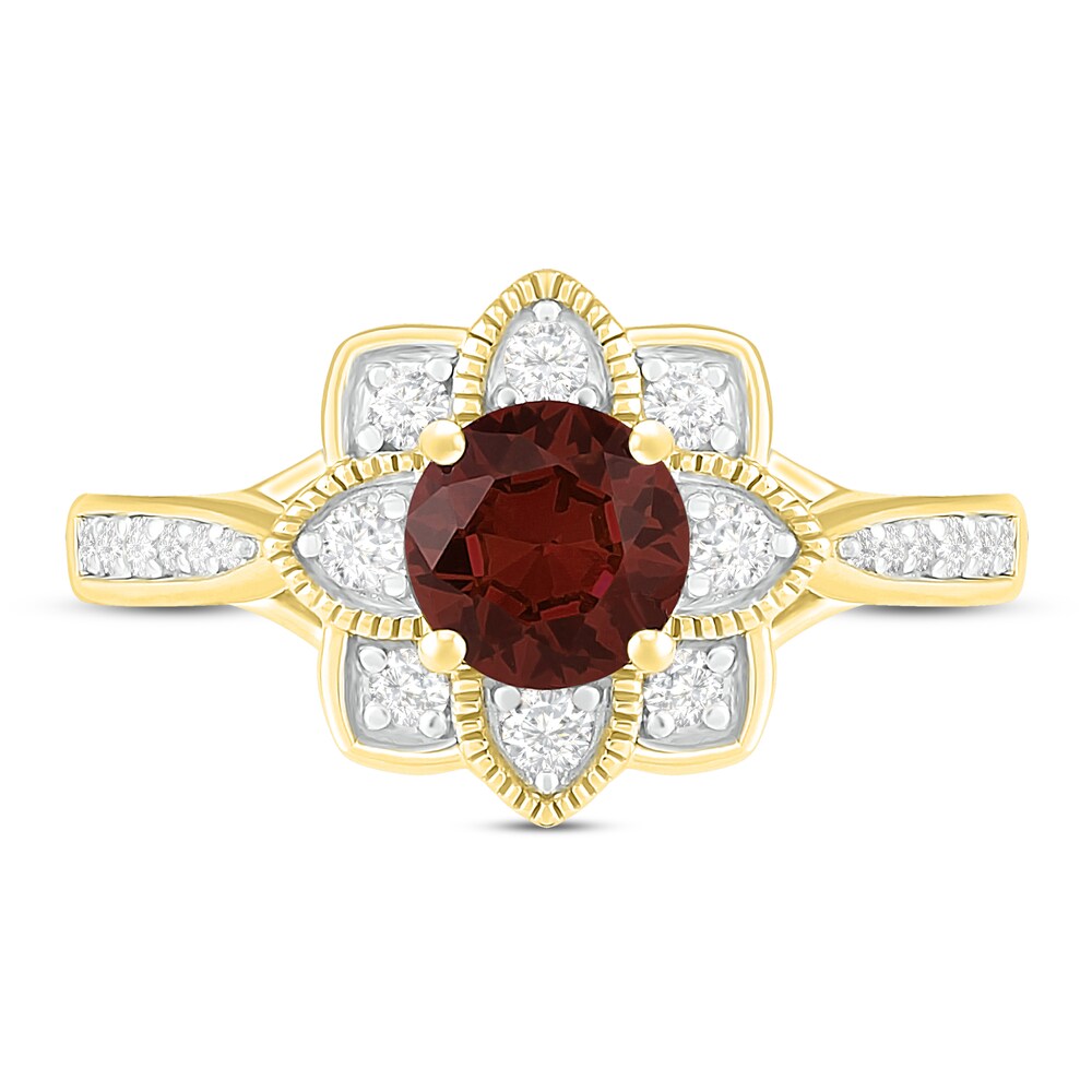 Natural Garnet Engagement Ring 1/4 ct tw Diamonds 14K Yellow Gold 6WnGJ4fD