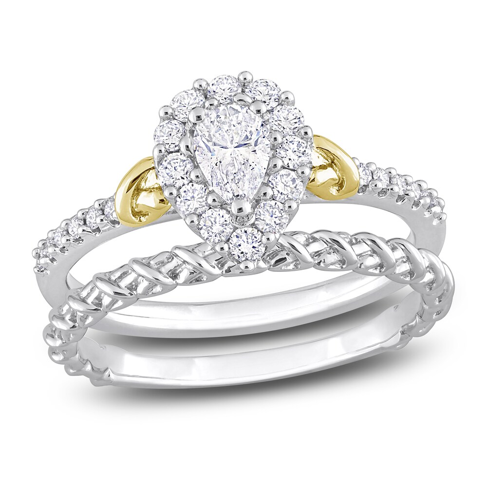 Diamond Bridal Set 3/4 ct tw Pear/Round 14K Two-Tone Gold 6XLh54ig