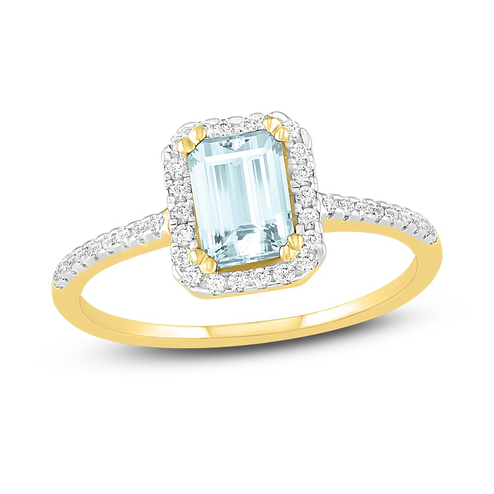 Natural Aquamarine Engagement Ring 1/4 ct tw Diamonds 14K Yellow Gold 6kefVDQz