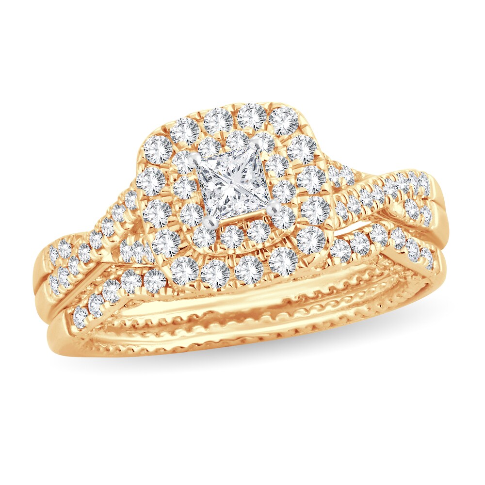Diamond Bridal Set 1 ct tw Princess/Round-cut 14K Yellow Gold 73QE7nfC