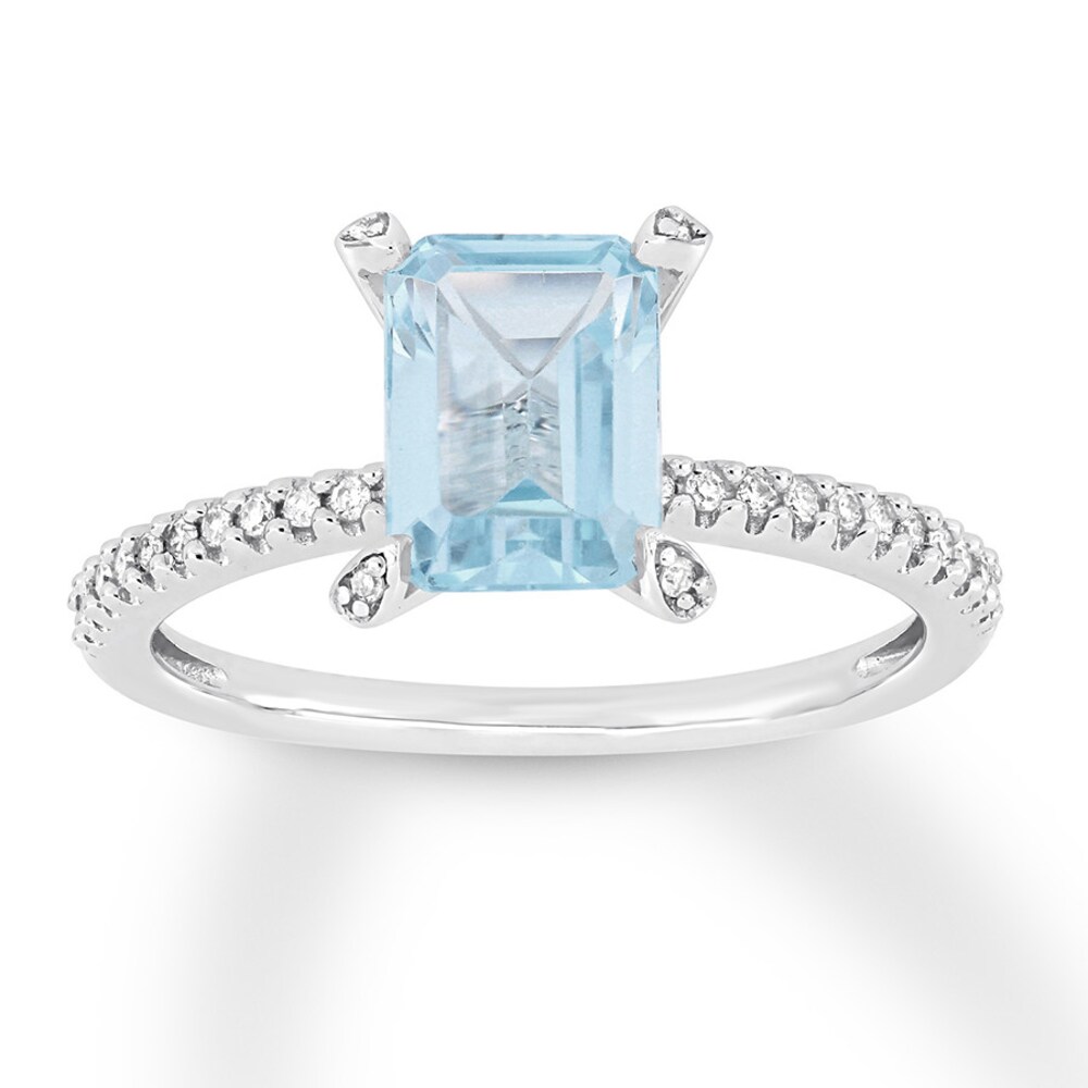 Aquamarine Engagement Ring 1/10 ct tw Diamonds 14K White Gold 7Bh8sMax [7Bh8sMax]