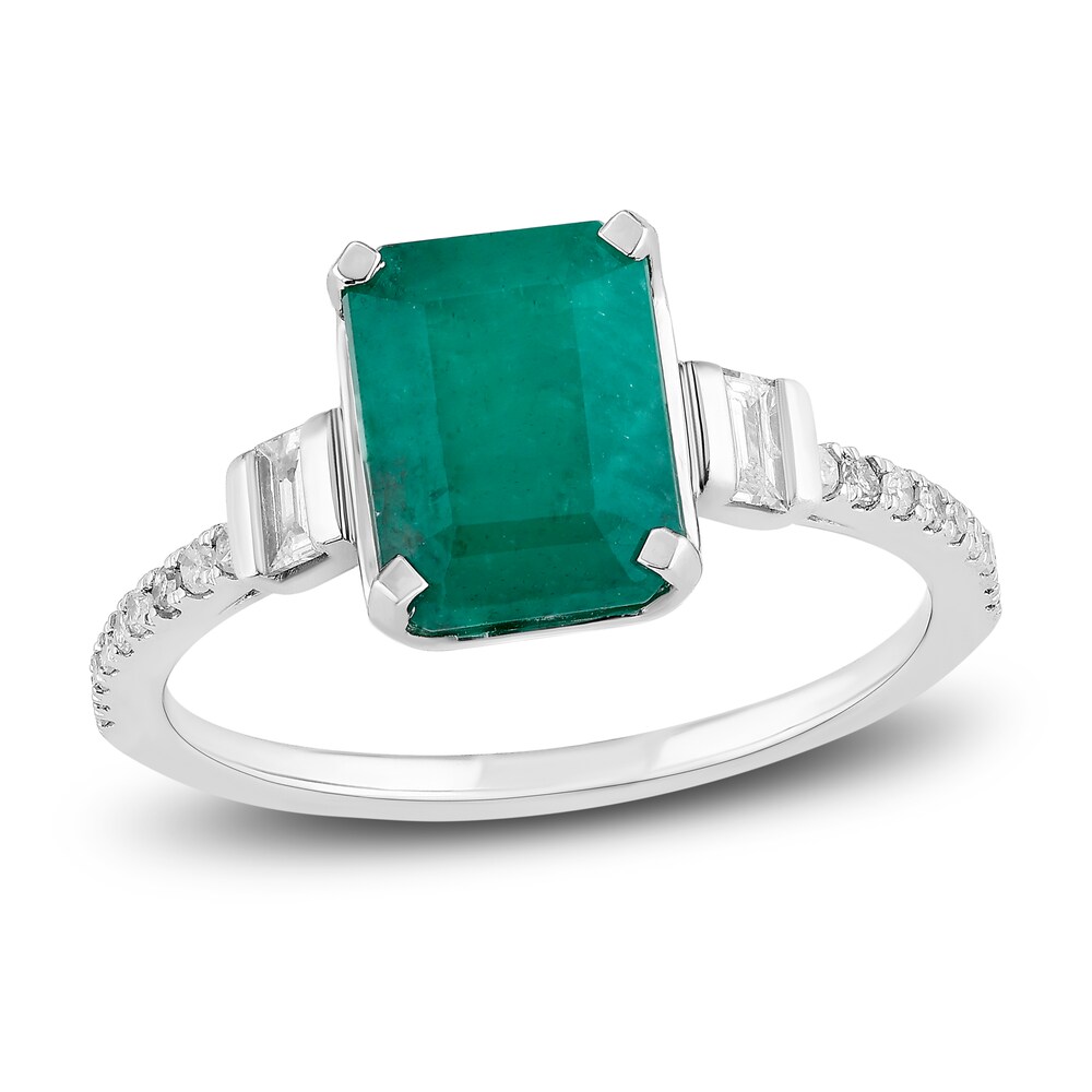 Natural Emerald Engagement Ring 1/5 ct tw Diamonds 14K White Gold 7M4OfYBM