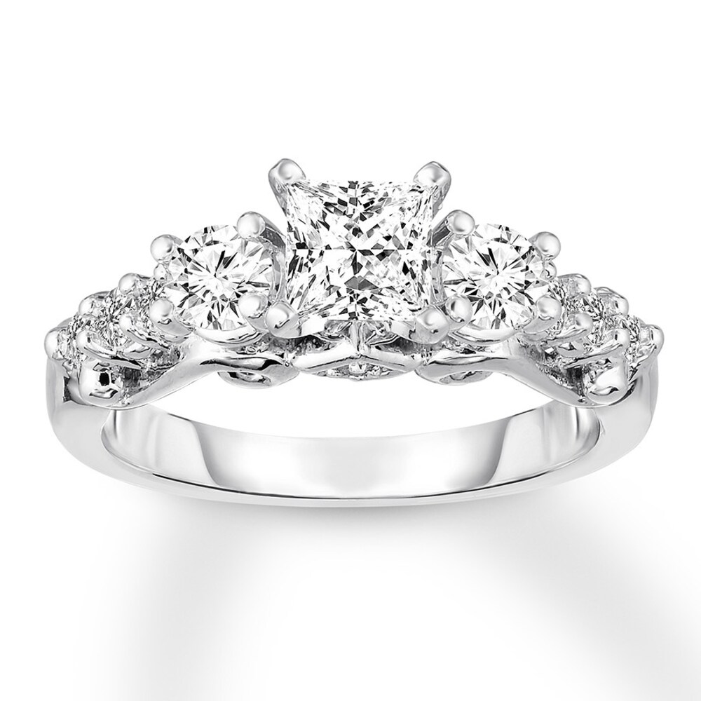 3-Stone Diamond Ring 1-3/8 ct tw Princess/Round 14K White Gold 7RNcSK0H