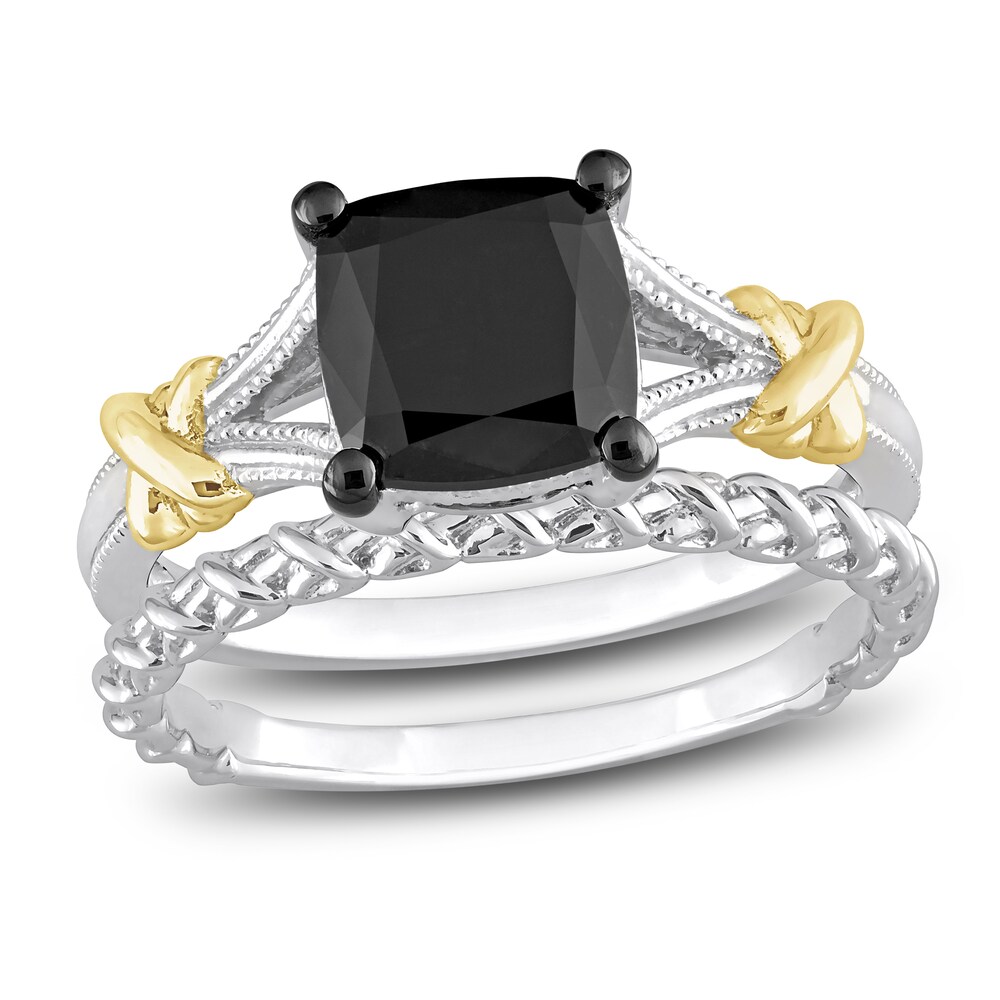 Black Diamond Y-Knot Bridal Set 2 ct tw Cushion 14K Two-Tone Gold 7wlFyWng