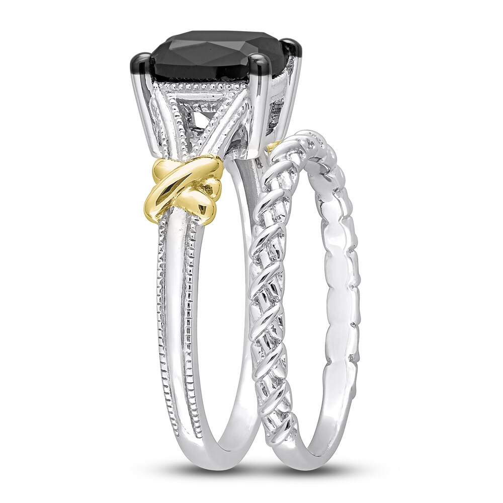 Black Diamond Y-Knot Bridal Set 2 ct tw Cushion 14K Two-Tone Gold 7wlFyWng