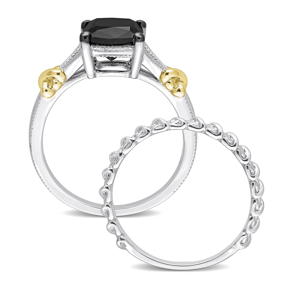 Black Diamond Y-Knot Bridal Set 2 ct tw Cushion 14K Two-Tone Gold 7wlFyWng