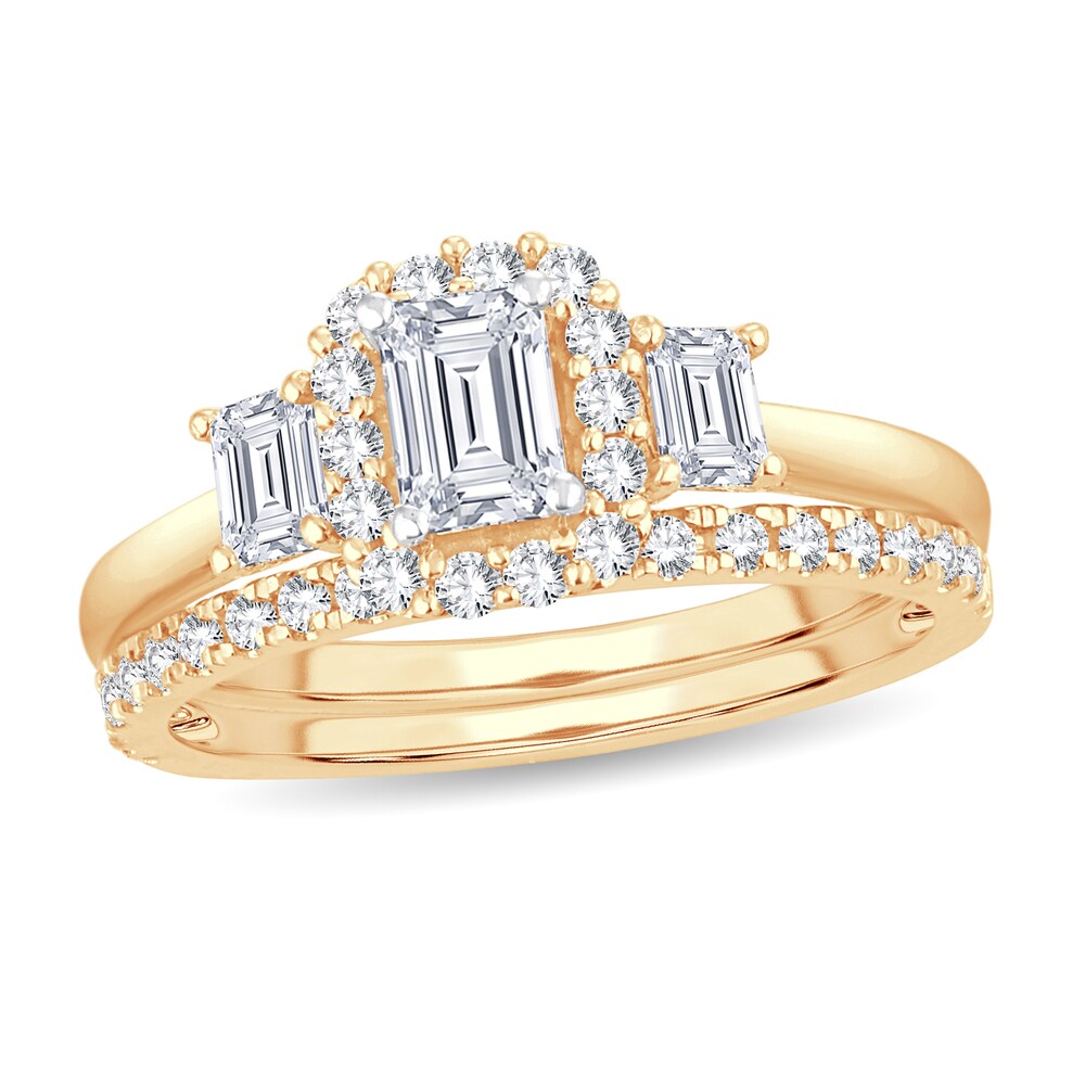 Diamond Bridal Set 1-1/5 ct tw Emerald/Round-cut 14K Yellow Gold 84kfzCxB