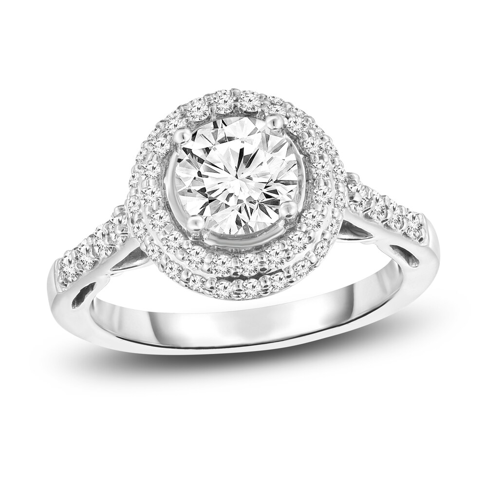 Diamond Halo Engagement Ring 1-1/2 ct tw Round 14K White Gold 85QTIVHZ