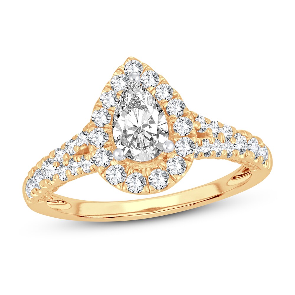 Diamond Engagement Ring 1-1/4 ct tw Round/Pear-shaped 14K Yellow Gold 86yc3HOq