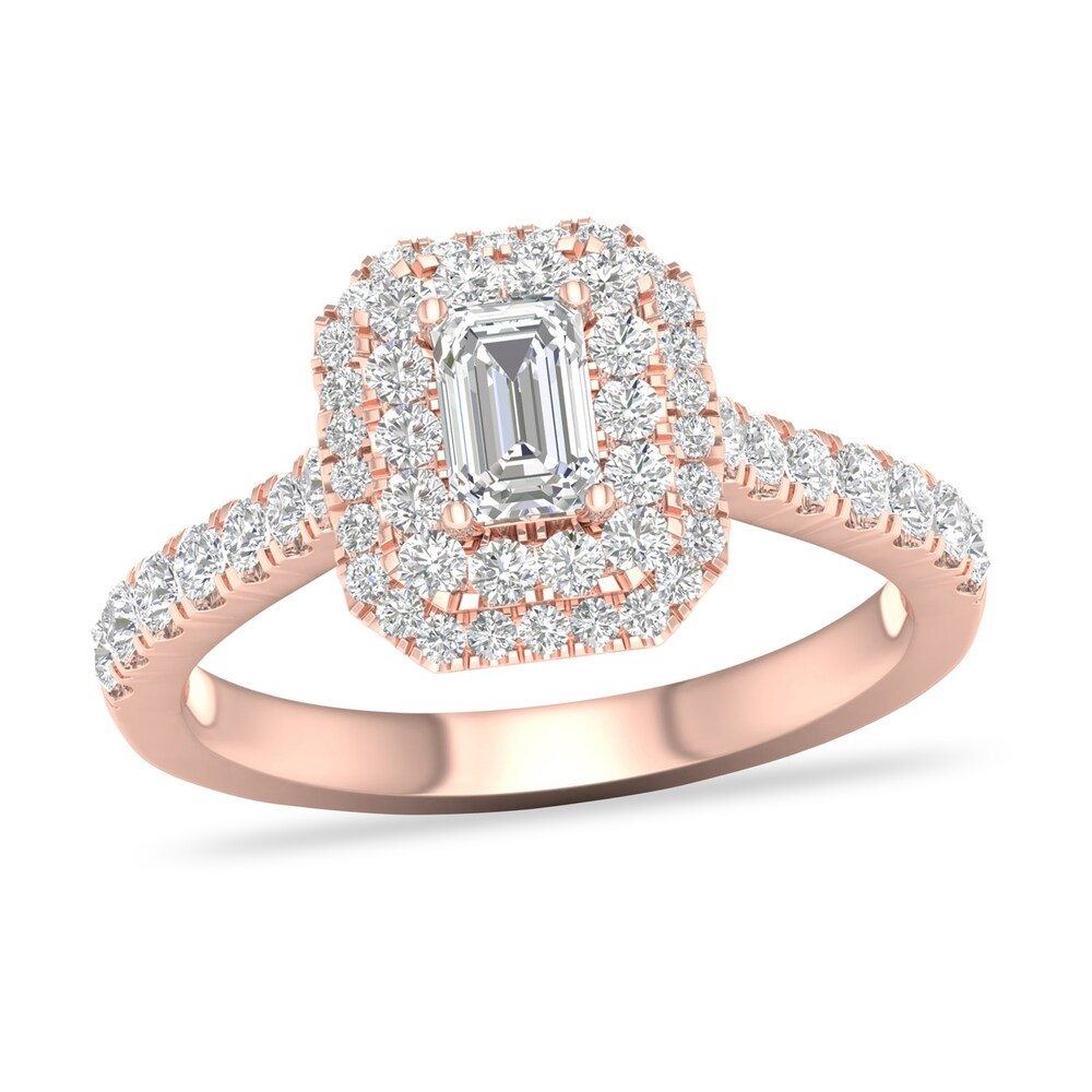 Diamond Ring 1 ct tw Emerald/Round-cut 14K Rose Gold 87KL30WI