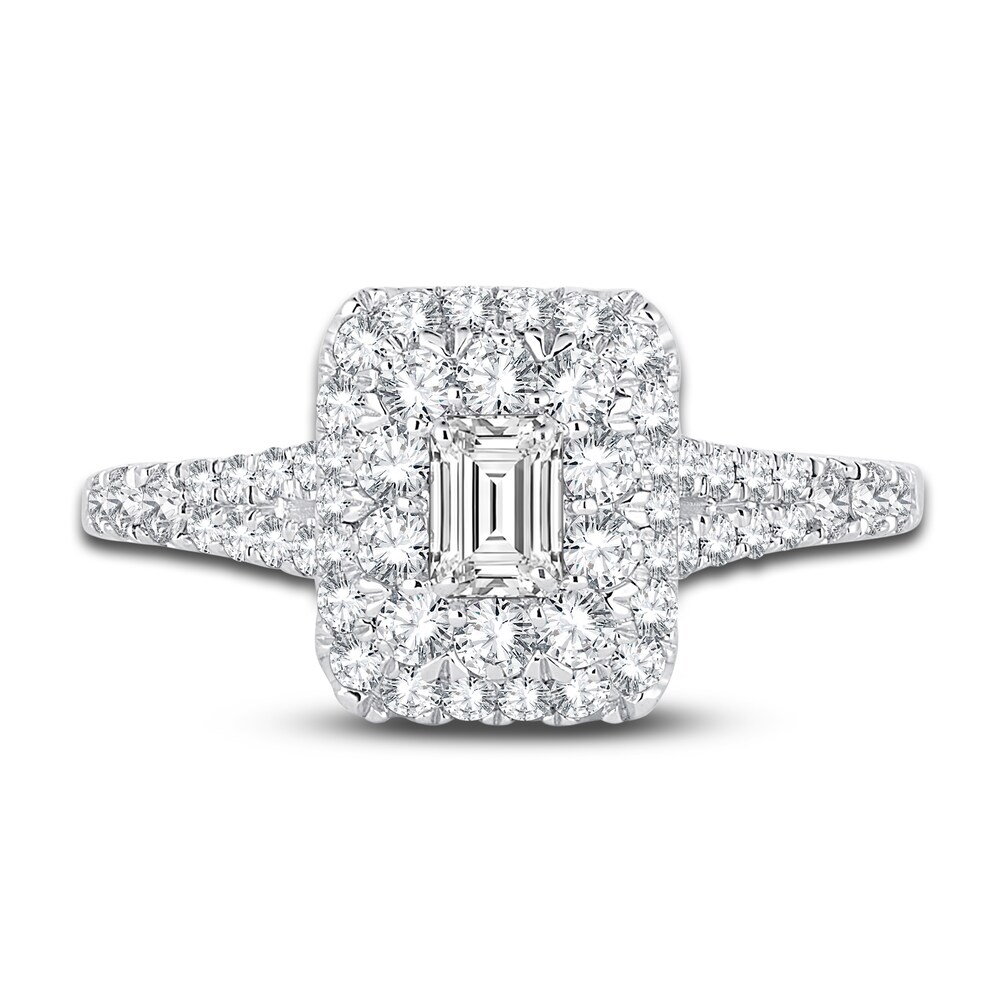 Diamond Double Halo Engagement Ring 1 ct tw Emerald/Round 14K White Gold 8CHX2AFE