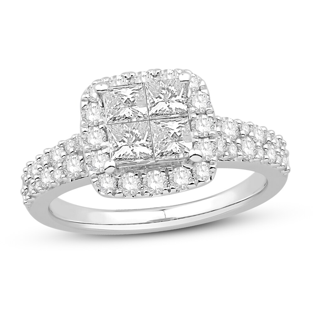 Diamond Engagement Ring 1-1/2 ct tw Round/Princess 14K White Gold 8UVgsCgw