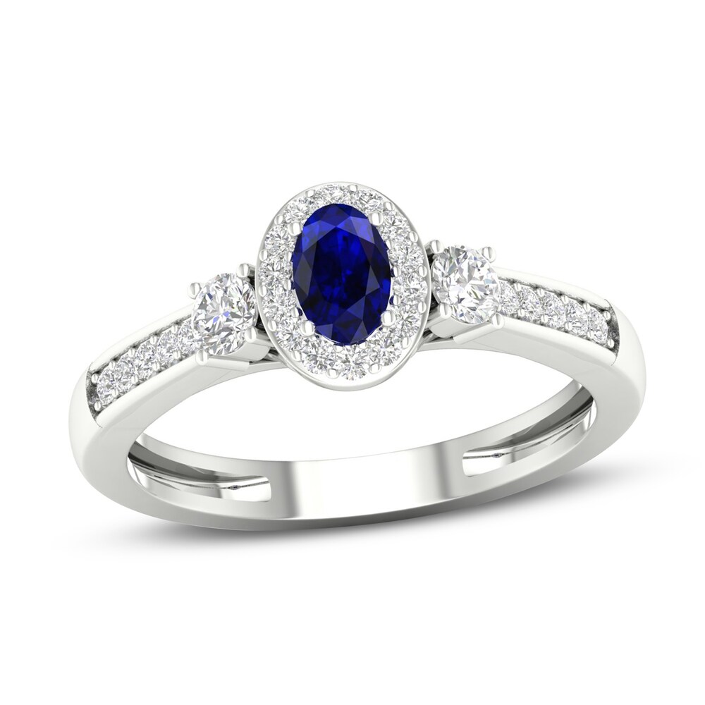 Diamond & Natural Blue Sapphire Engagement Ring 1/5 ct tw Round 14K White Gold 8m1XUaF7