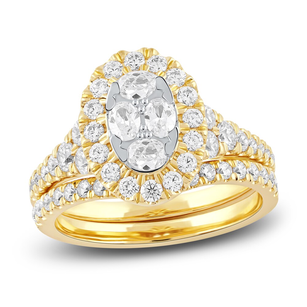 Diamond Bridal Set 1-1/2 ct tw Oval/Round 14K Yellow Gold 8qn9bw1r