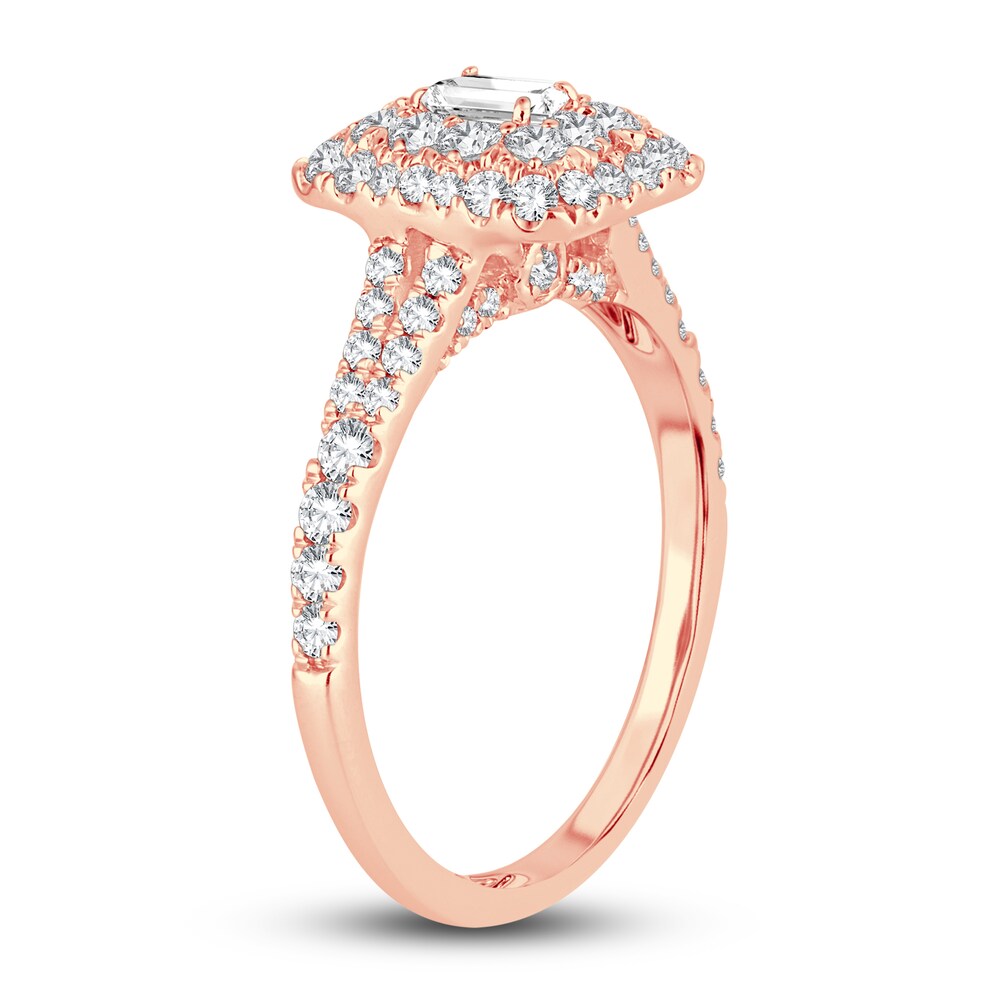 Diamond Double Halo Engagement Ring 1 ct tw Emerald/Round 14K Rose Gold 8sVfCVaK