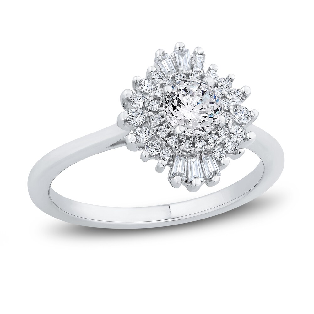 Diamond Engagement Ring 5/8 ct tw Round/Baguette 14K White Gold 94Oe8Nkz