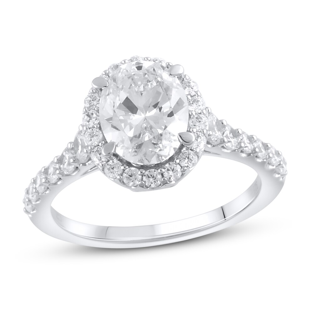 Lab-Created Diamond Engagement Ring 2-3/4 ct tw Oval/Round 14K White Gold 981b1R9y