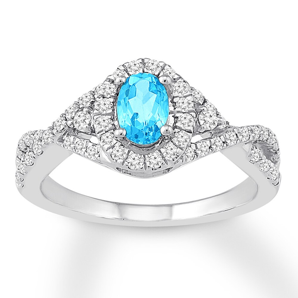 Blue Topaz Engagement Ring 1/3 ct tw Diamonds 14K White Gold 9CbJ76Gk