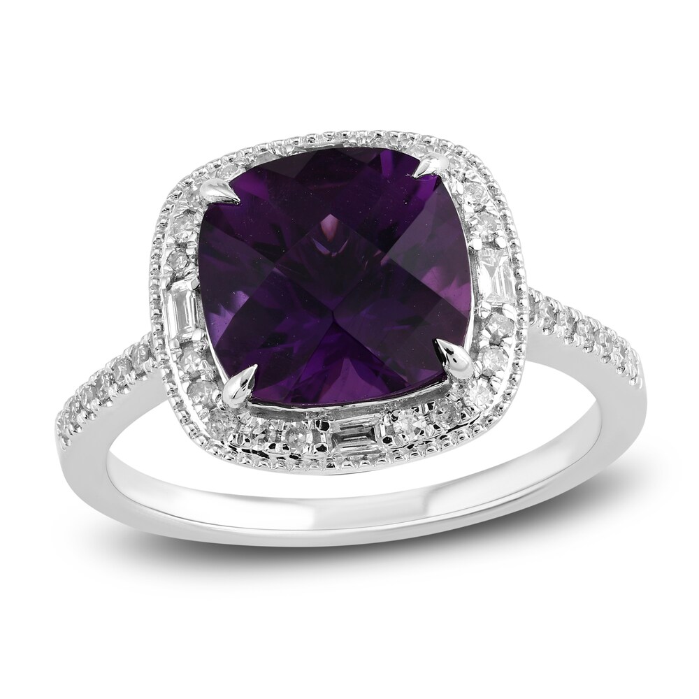 Natural Amethyst Engagement Ring 1/4 ct tw Diamonds 14K White Gold 9QeCLgSi