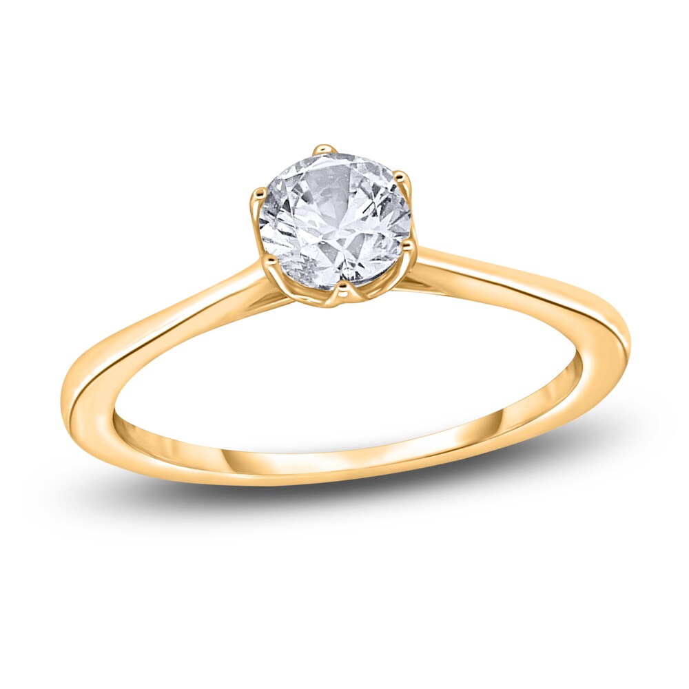 Diamond Cathedral Solitaire Engagement Ring 1/2 ct tw Round 14K Yellow Gold (I2/I) 9SPb02Nr