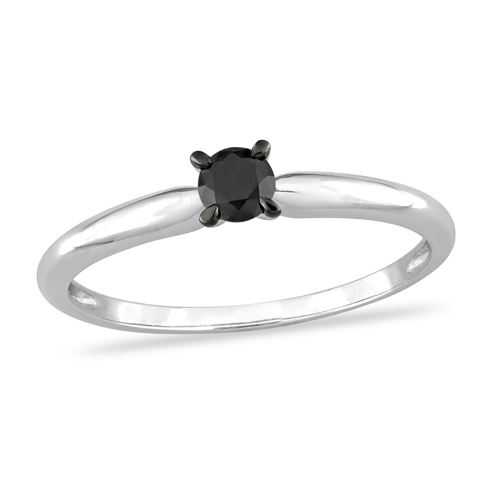 Black Diamond Solitaire Engagement Ring 1/4 ct tw Round-cut 14K White Gold 9Ss96wWm