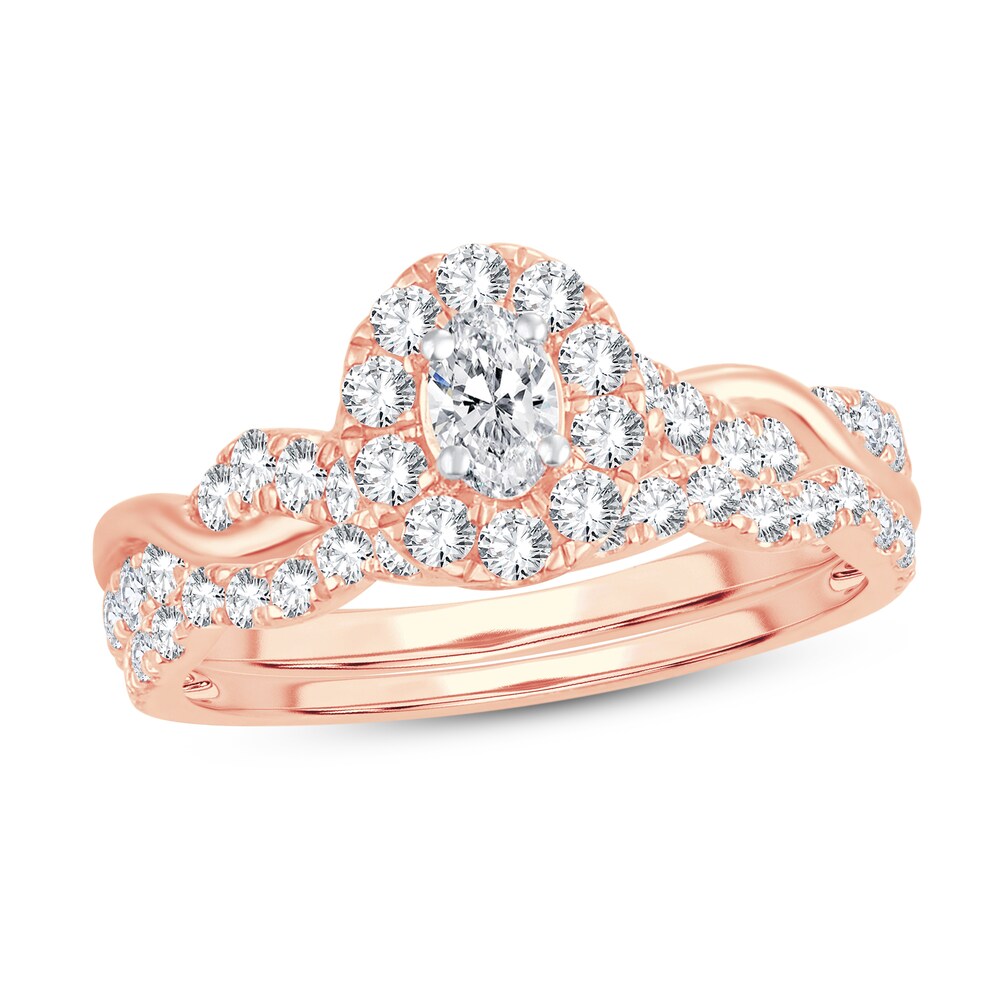 Diamond Bridal Set 1 ct tw Oval/Round-cut 14K Rose Gold 9UO3pamI