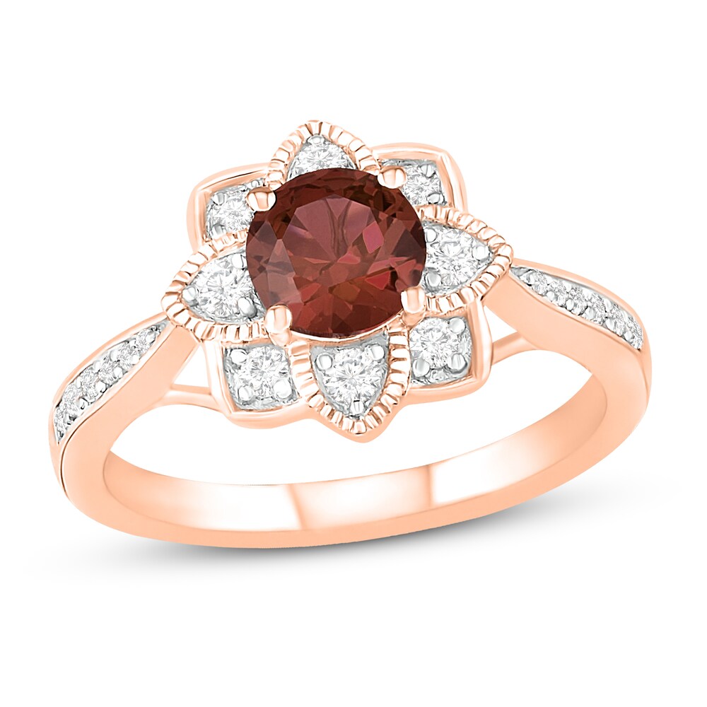 Natural Garnet Engagement Ring 1/4 ct tw Diamonds 14K Rose Gold 9XODqjIB