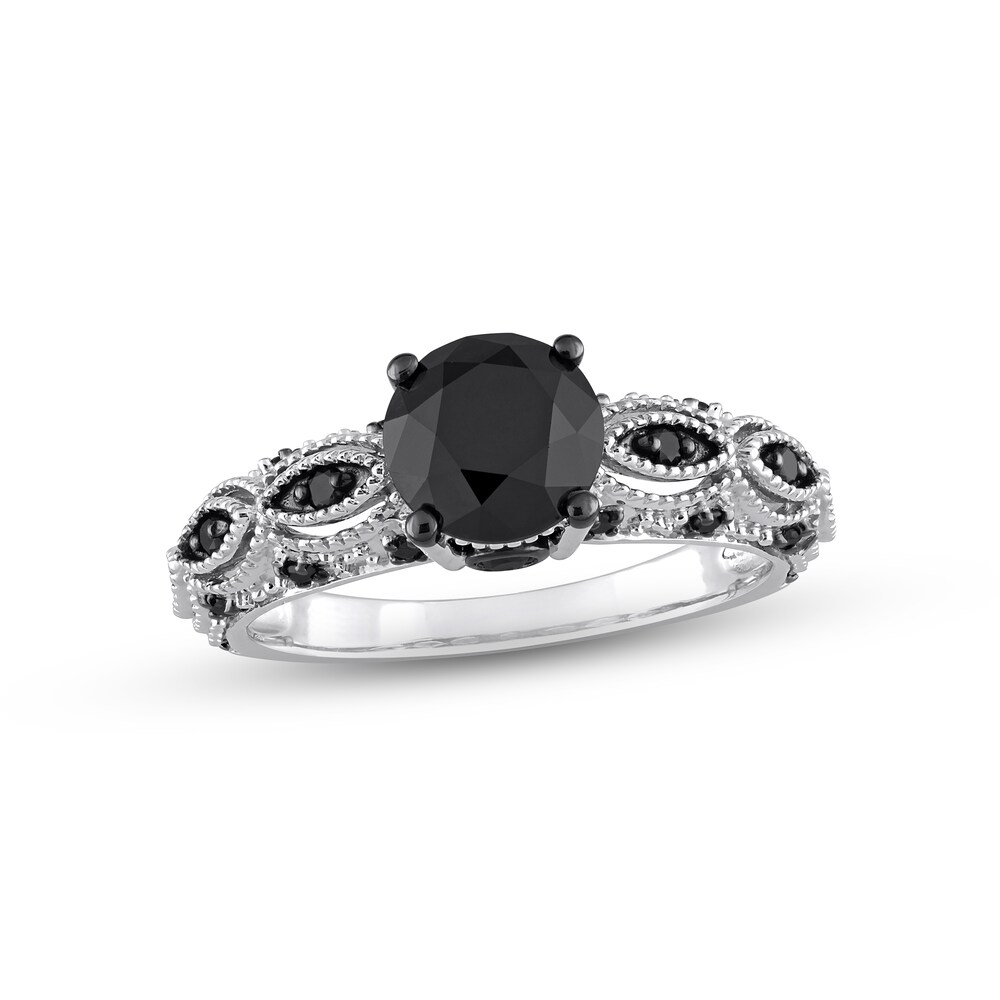 Black Diamond Engagement Ring 2 ct tw Round 10K White Gold 9hzz71SS