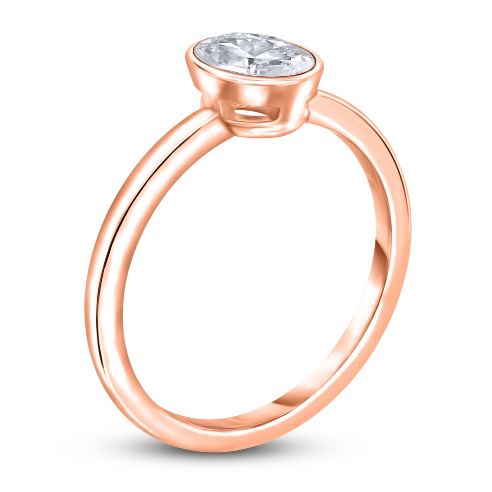 Diamond Solitaire Engagement Ring 1 ct tw Bezel-Set Oval 14K Rose Gold (I2/I) 9kWSVaXe