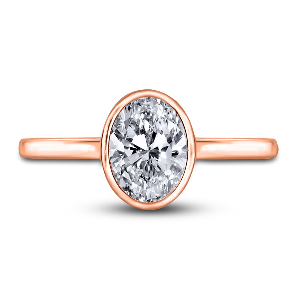 Diamond Solitaire Engagement Ring 1 ct tw Bezel-Set Oval 14K Rose Gold (I2/I) 9kWSVaXe