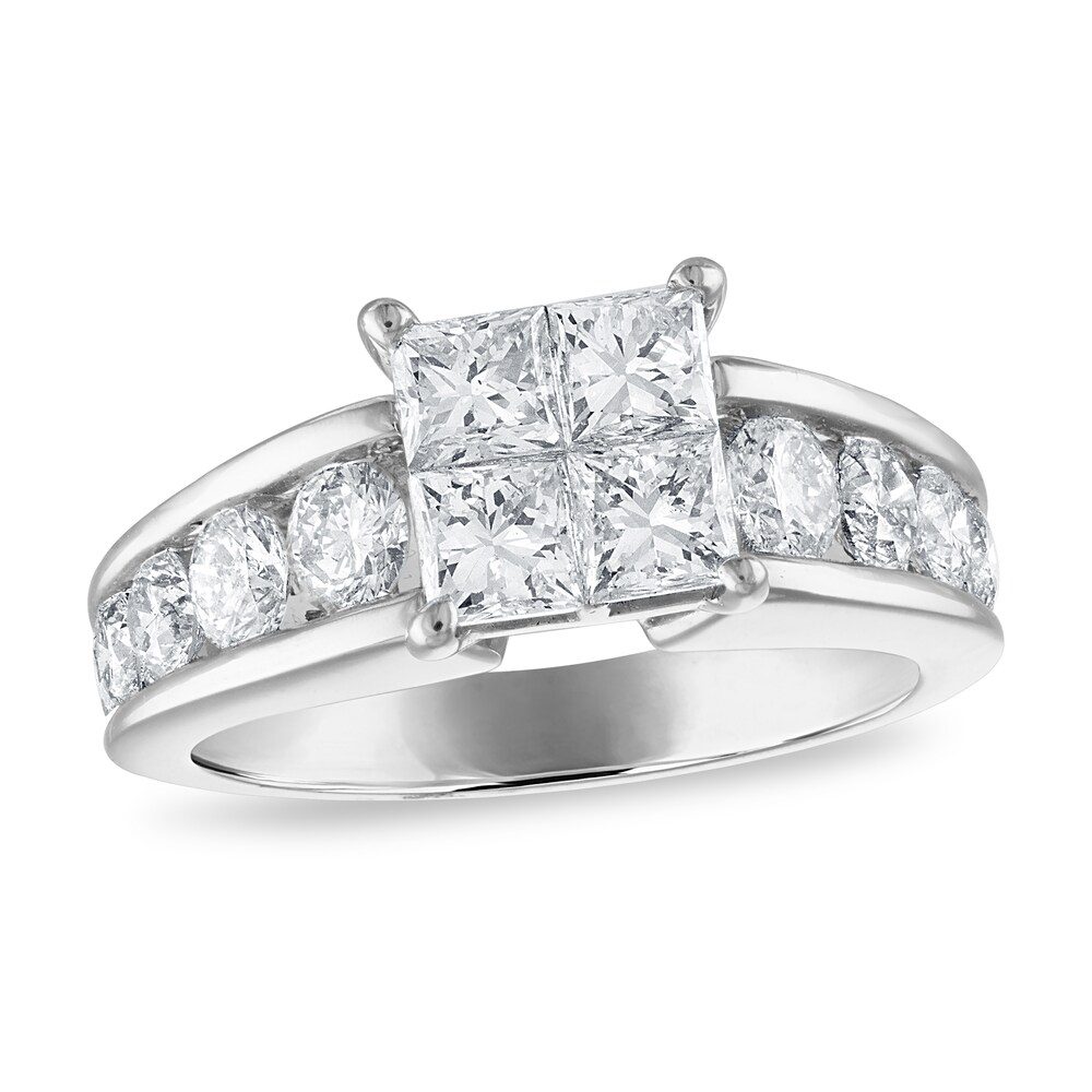 Diamond Engagement Ring 2-1/2 ct tw Princess/Round 14K White Gold A3NkIOxL