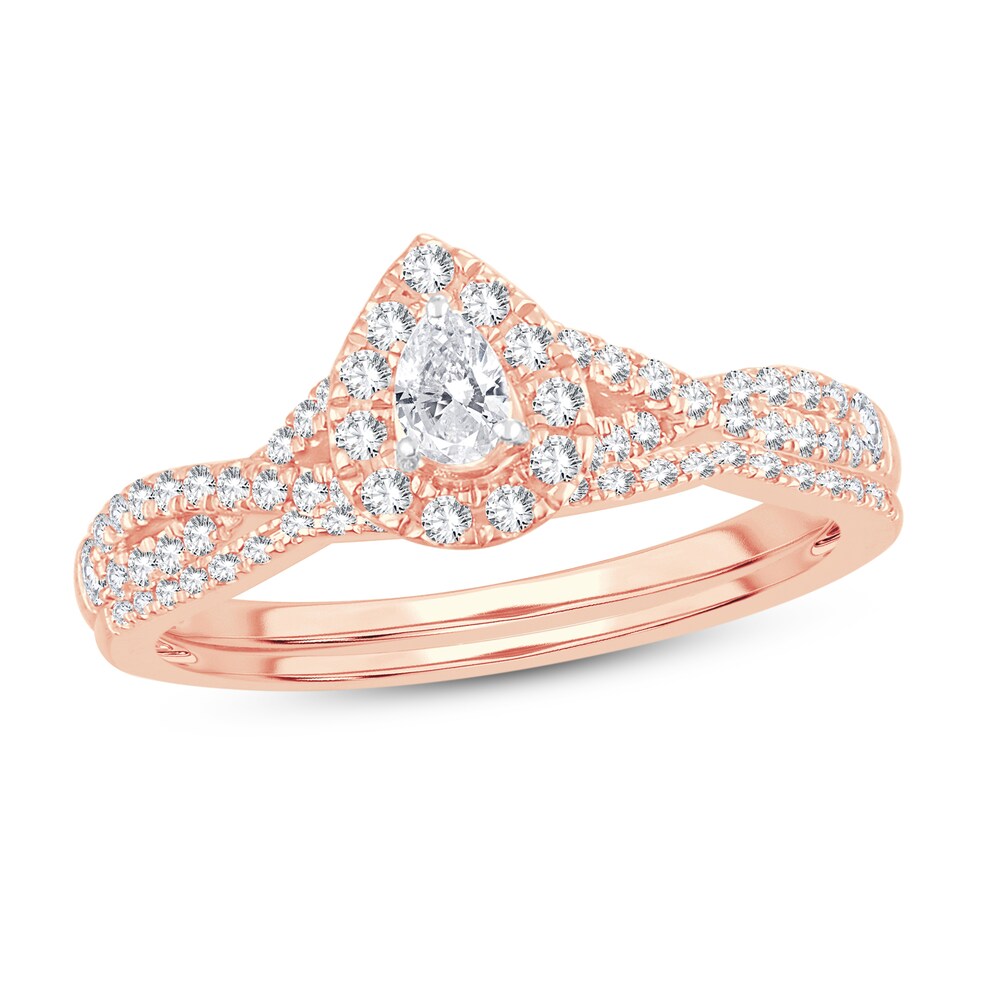Diamond Bridal Set 1/2 ct tw Pear-shaped/Round-cut 14K Rose Gold A6XTbHPu