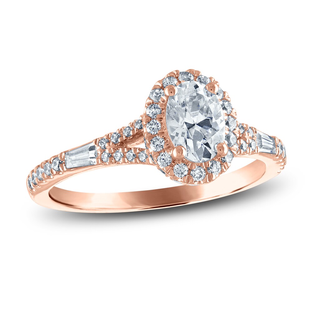 Certified Diamond Engagement Ring 1 ct tw Oval/Round /Baguette 14K Rose Gold AaTqPcdw