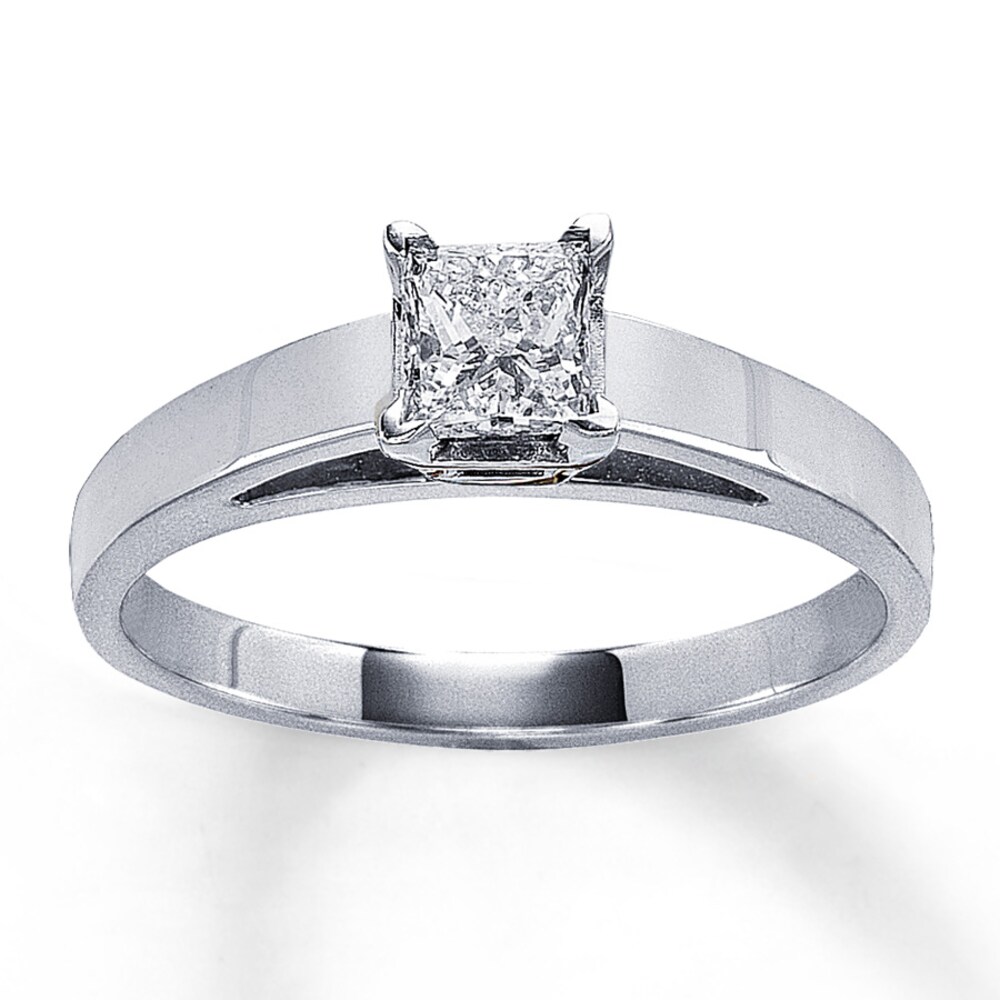 Diamond Solitaire Ring 1/2 carat Princess-cut 14K White Gold (I2/I) AhlUoHEY
