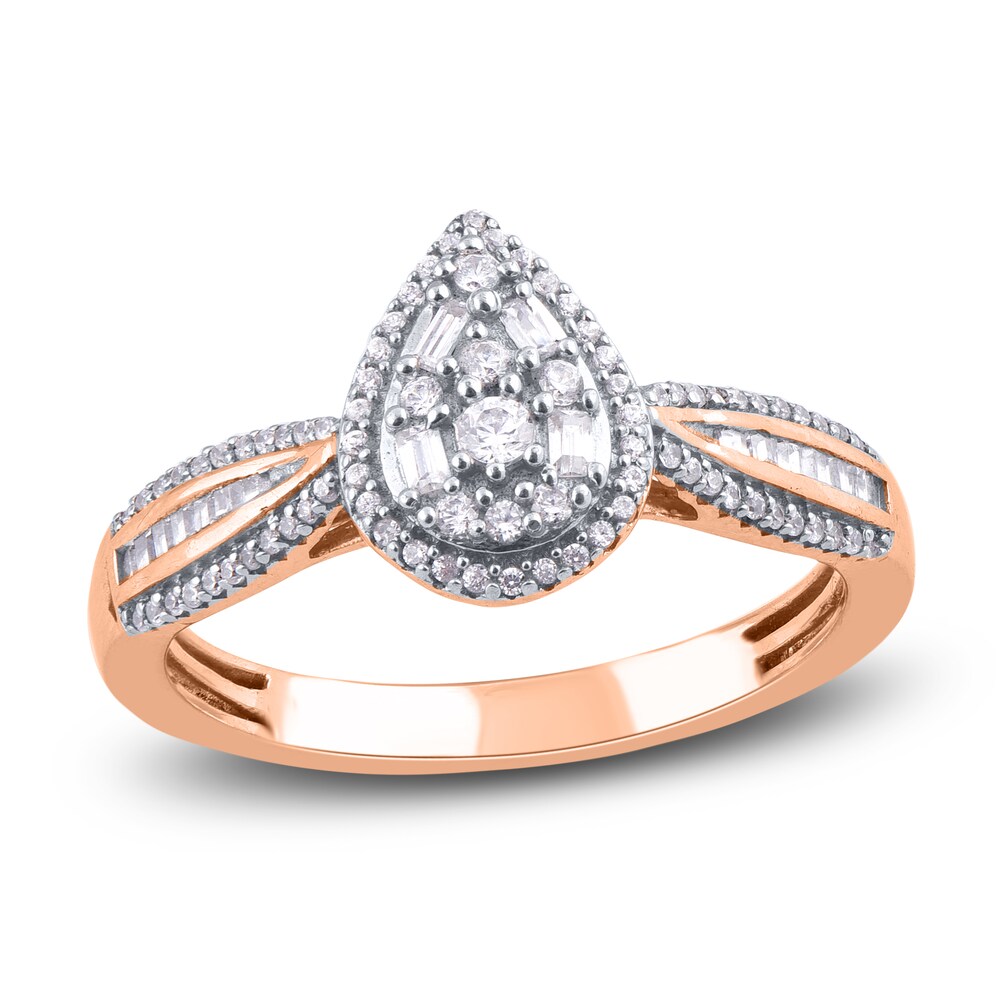 Diamond Engagement Ring 1/3 ct tw Round/Baguette 14K Rose Gold AkrGiekp
