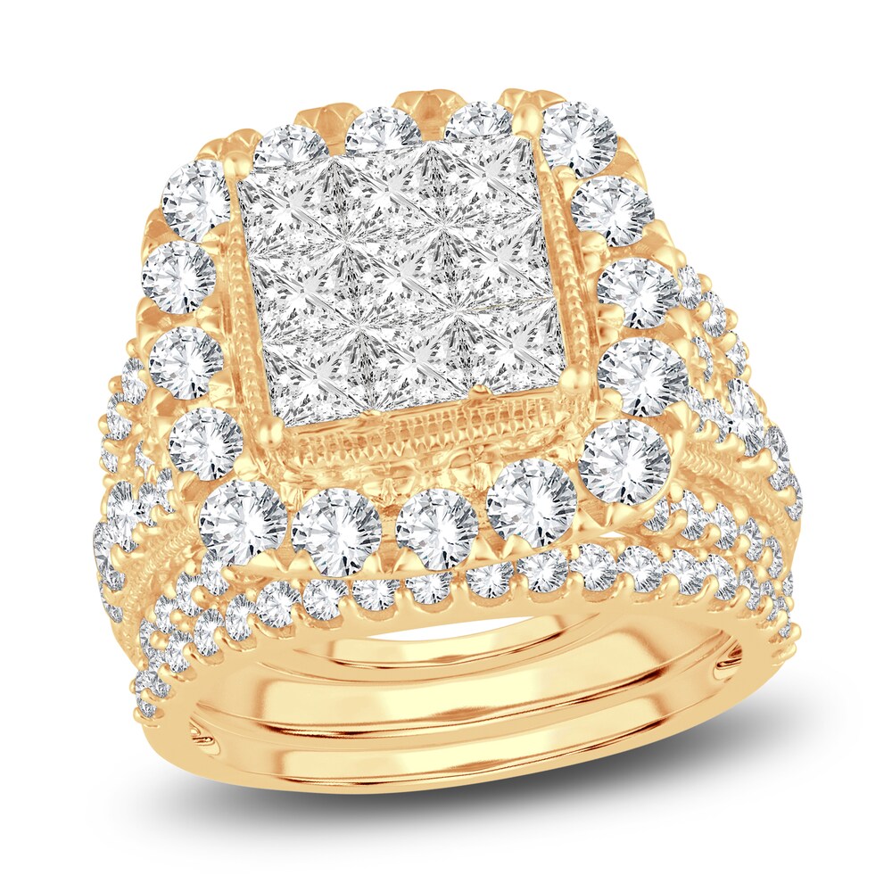 Diamond Ring 4 ct tw Princess/Round 14K Yellow Gold Ameihh1S