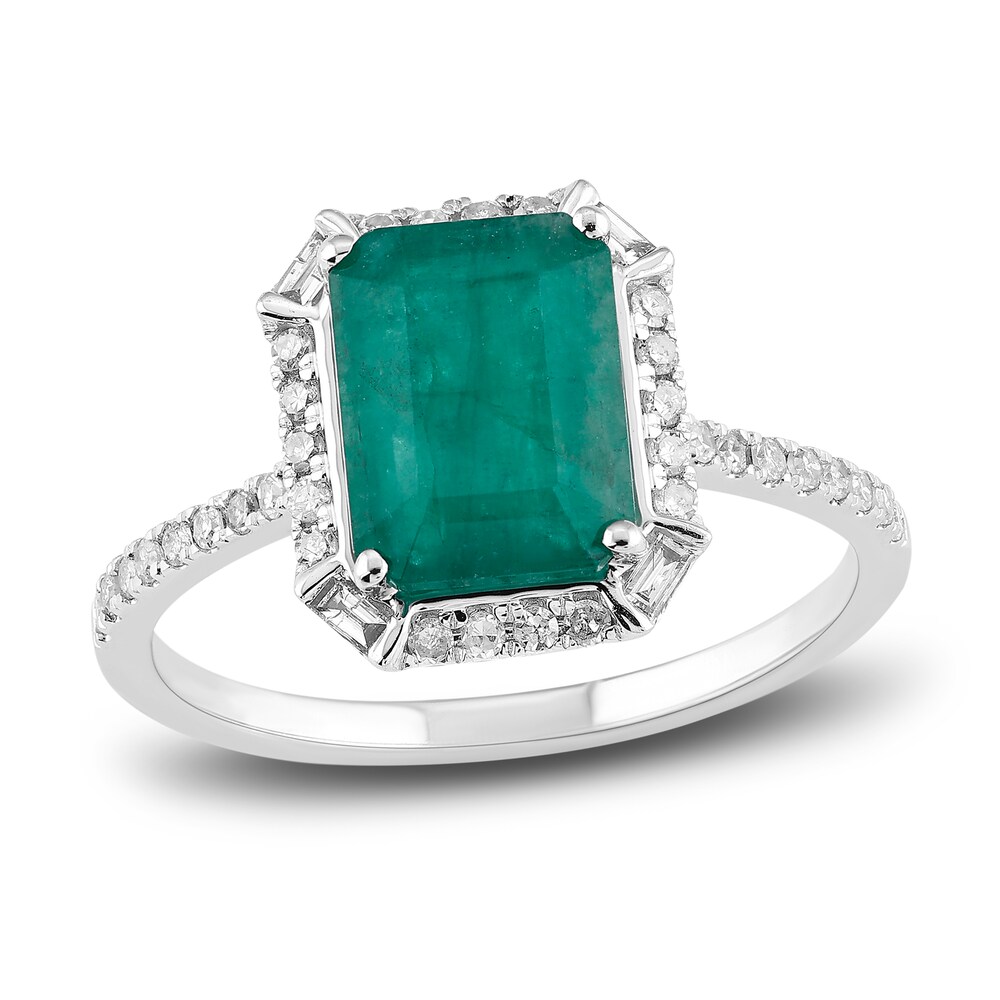 Natural Emerald Engagement Ring 1/4 ct tw Diamonds 14K White Gold BLSToTB6