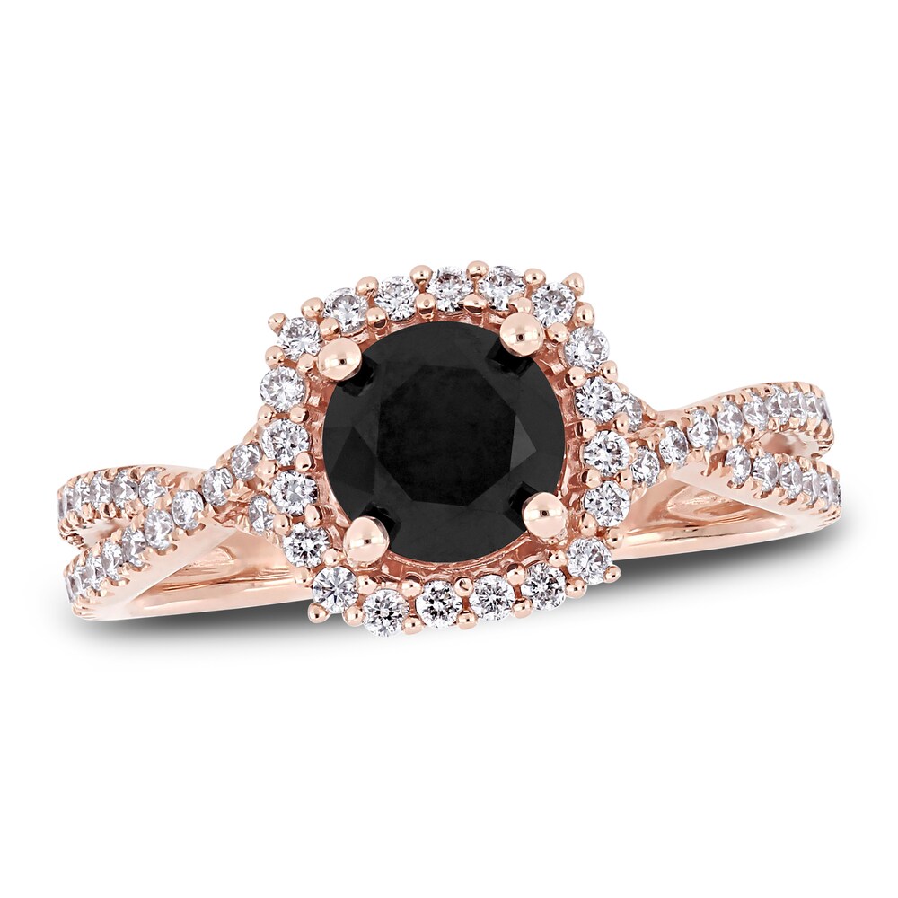 Black & White Diamond Halo Engagement Ring 1-1/2 ct tw Round 14K Rose Gold BMLjlTVM