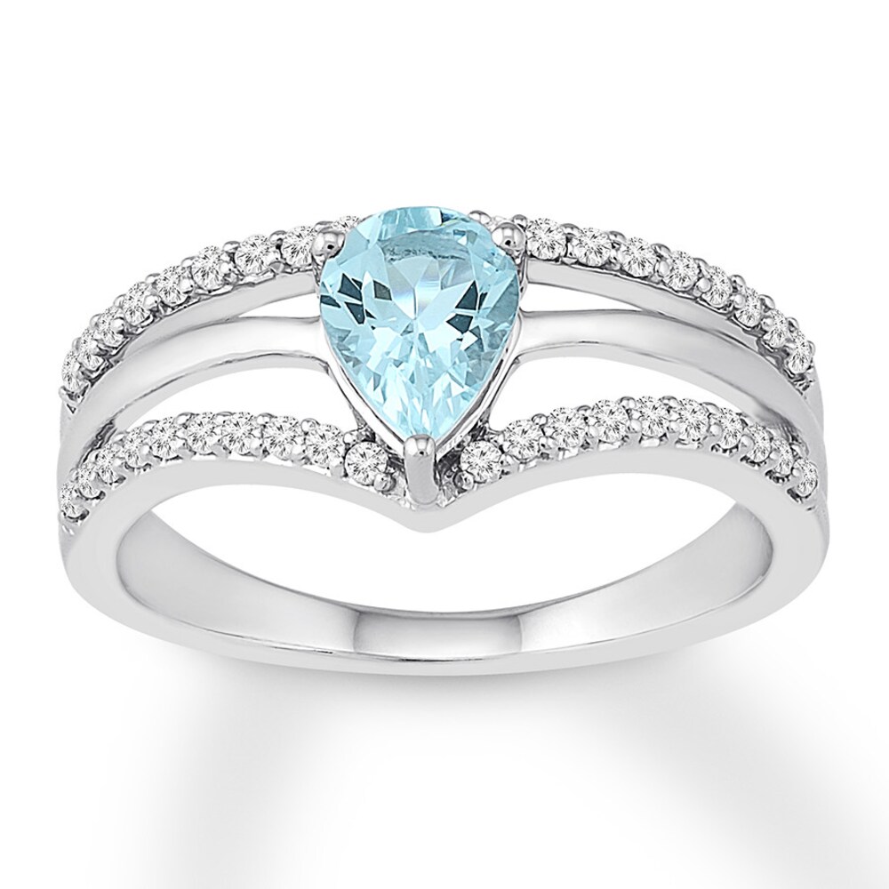 Aquamarine Engagement Ring 1/4 ct tw Diamonds 14K White Gold BNvm4Zr3
